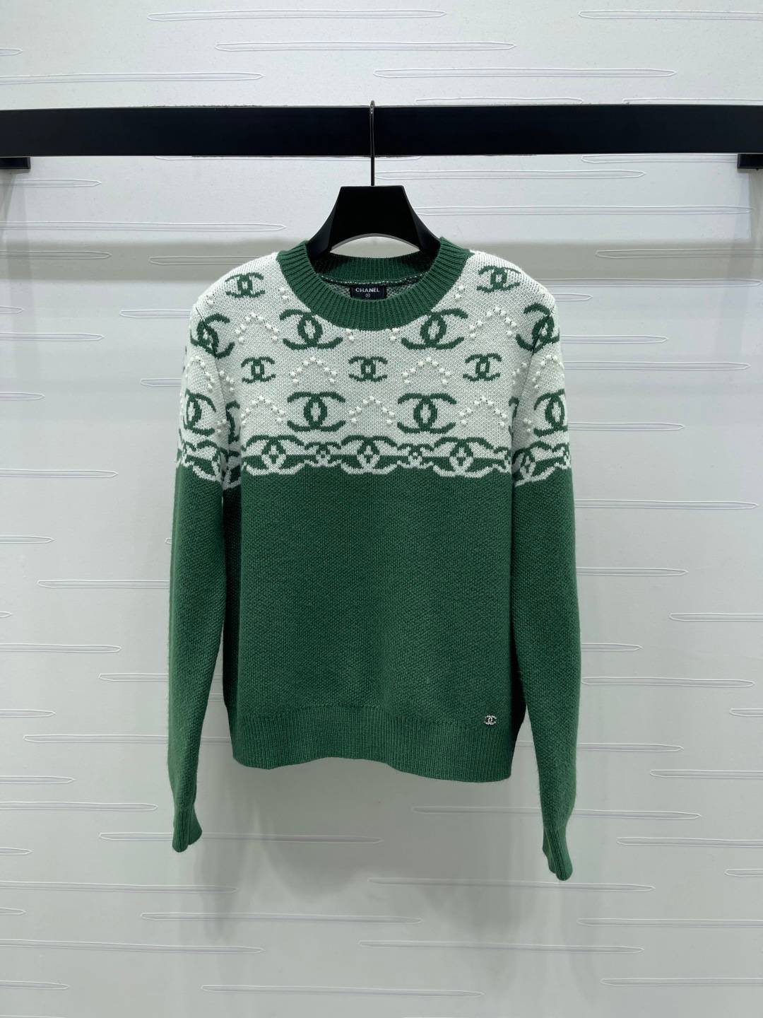 CHANEL シャネル ニットセーター クルーネック ロゴ グリーン