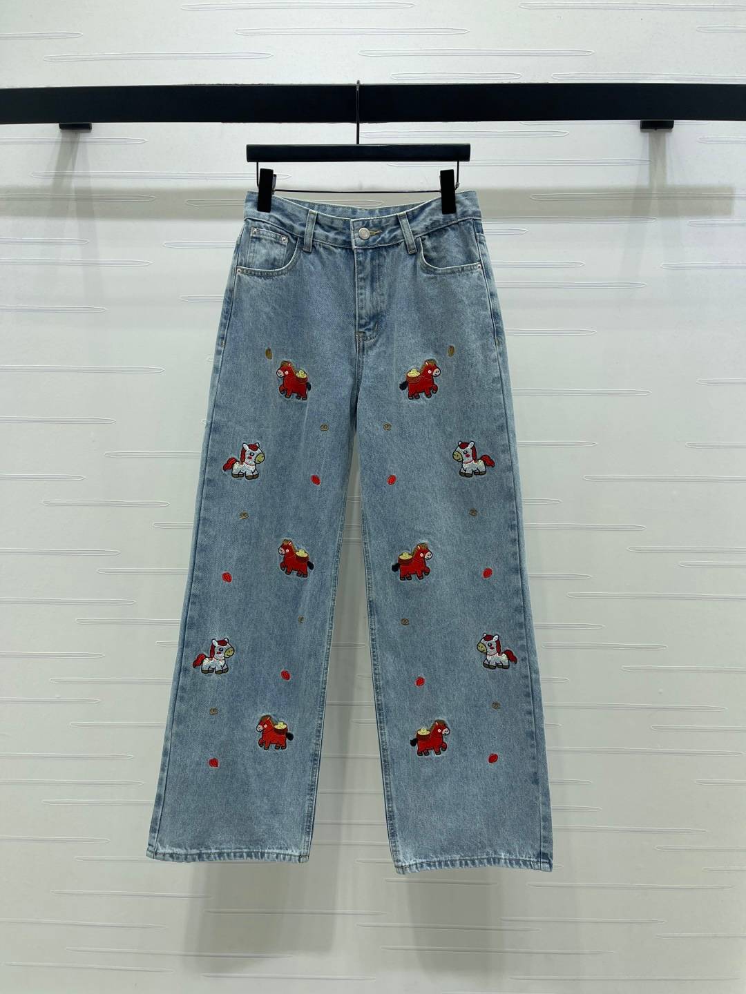 CHANEL シャネル カジュアルパンツ ハイウエスト レディース 刺繍 ブルー