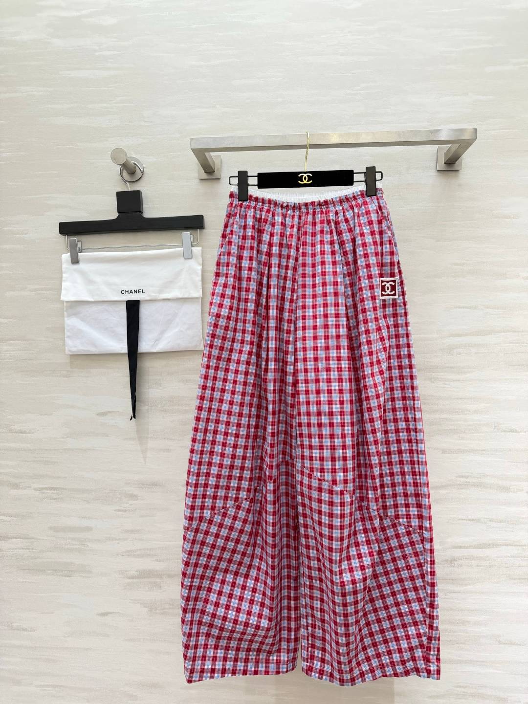 CHANEL シャネル ワイドパンツ カジュアル レディース ロング レッドチェック