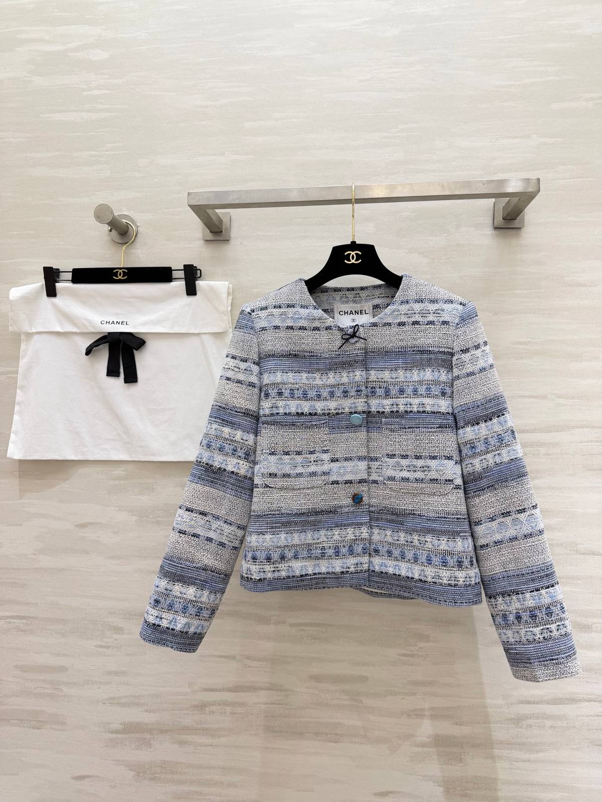 CHANEL シャネル ツイードジャケット レディース ショート丈 通勤 ブルー
