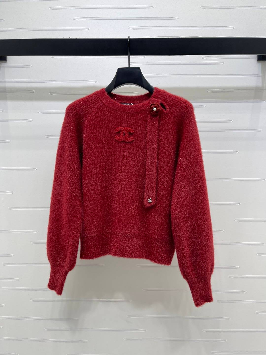 CHANEL シャネル ニット 長袖 クルーネック 羊毛 レッド