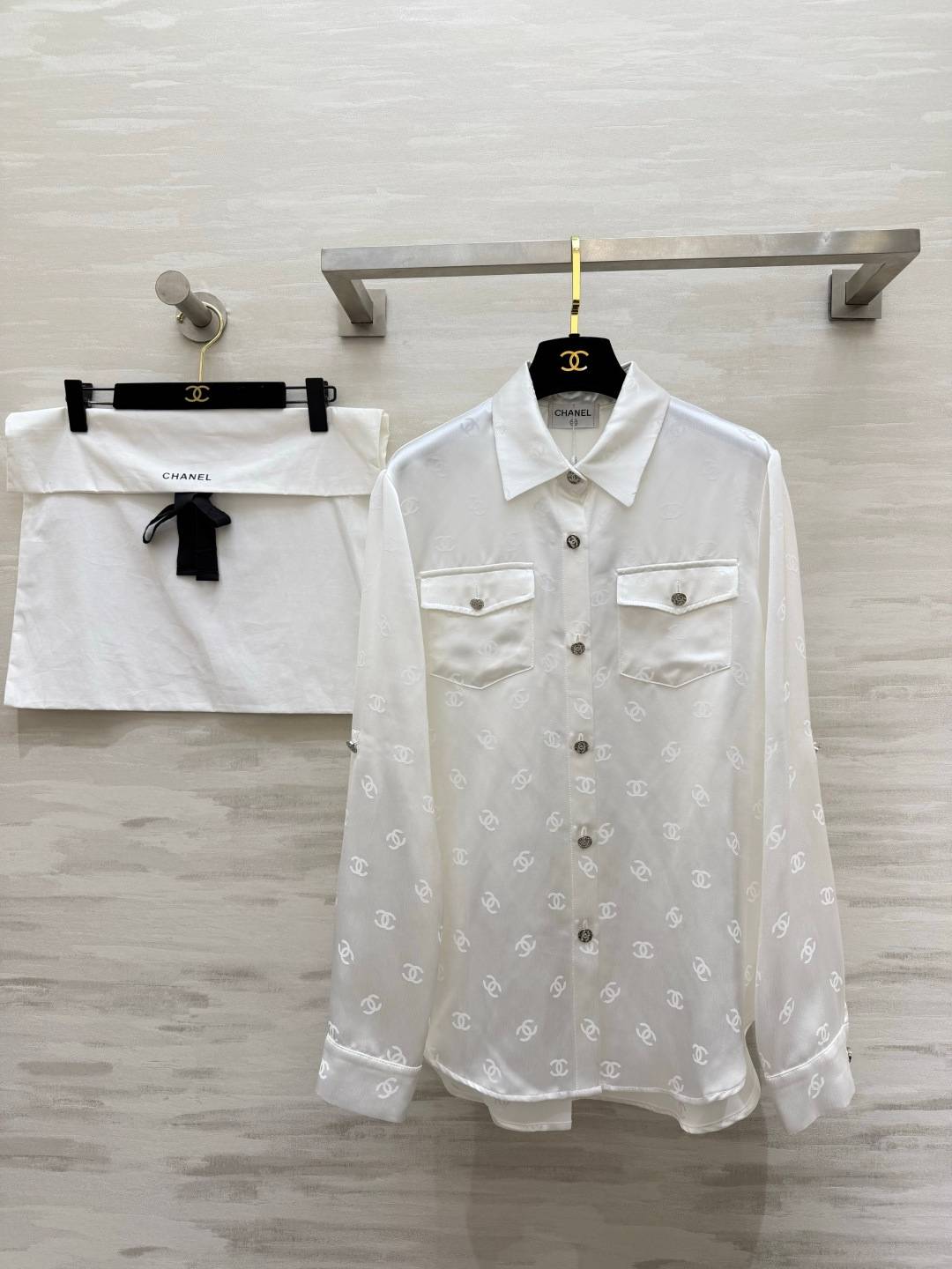 CHANEL シャネル シャツ ロゴ 長袖 通勤 ホワイト