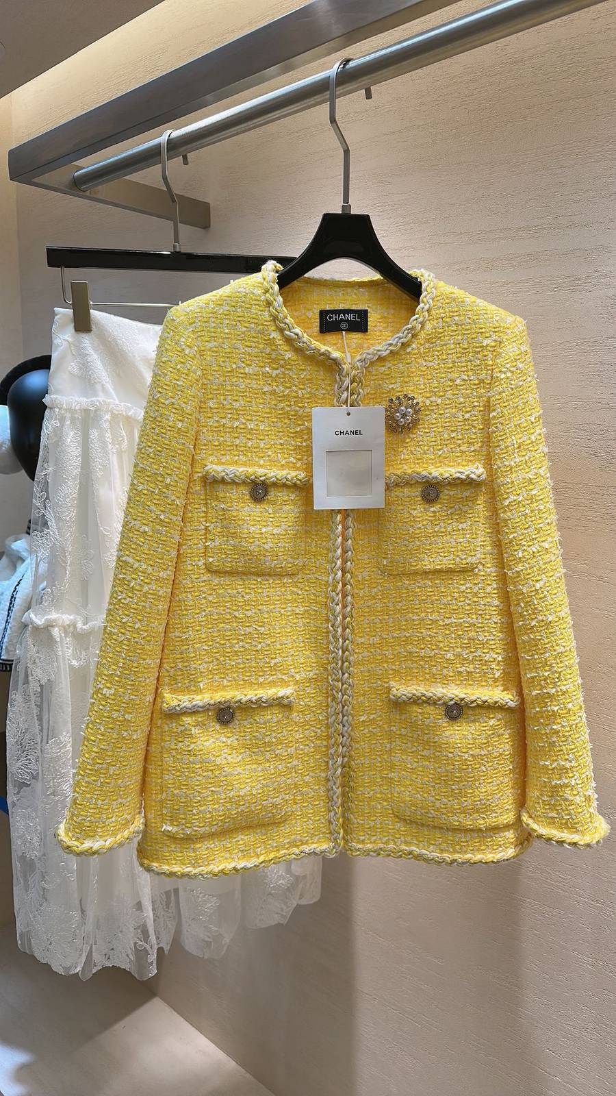 CHANEL シャネル ツイードジャケット レディース ショート丈 通勤 イエロー