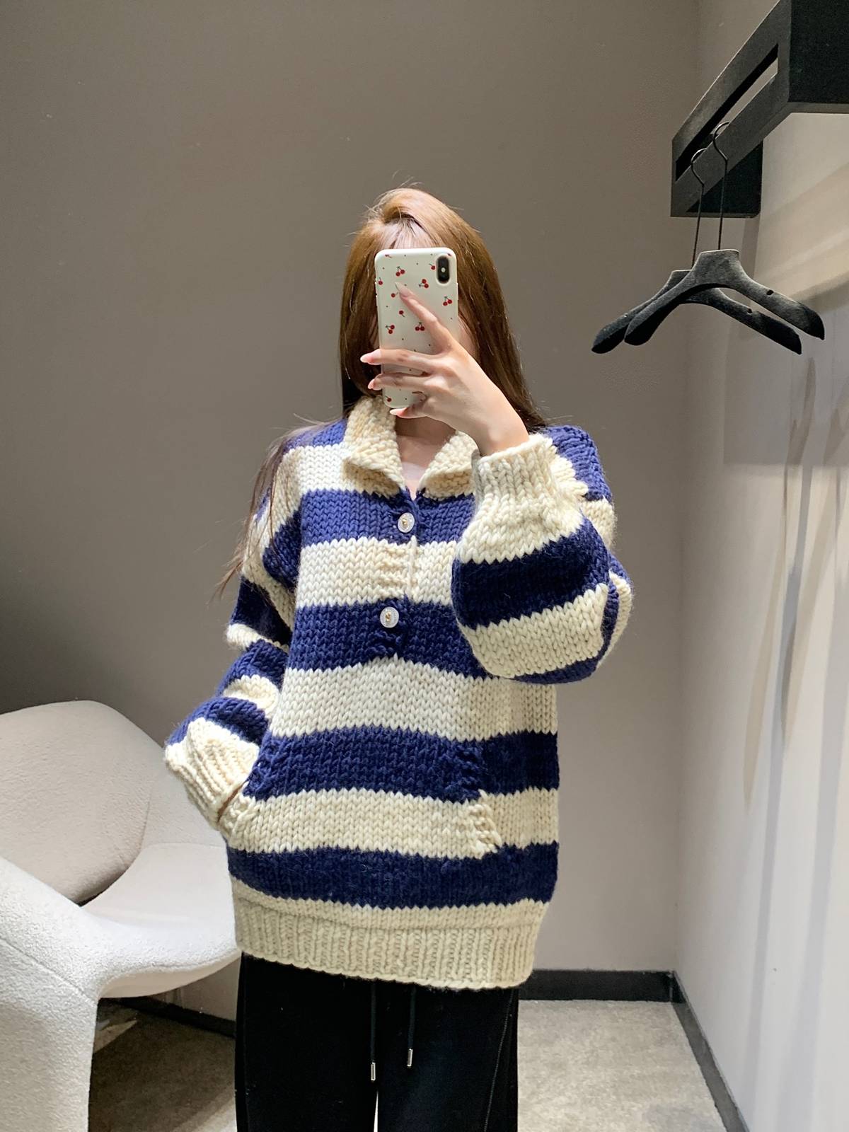 CHANEL シャネル ニットカーディガン 長袖 ボタン ネイビー ベージュ
