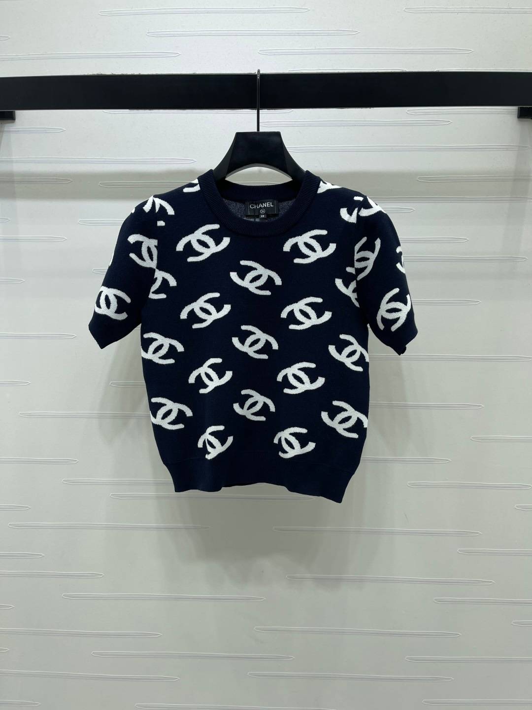 CHANEL シャネル ニット 半袖 クルーネック ネイビー