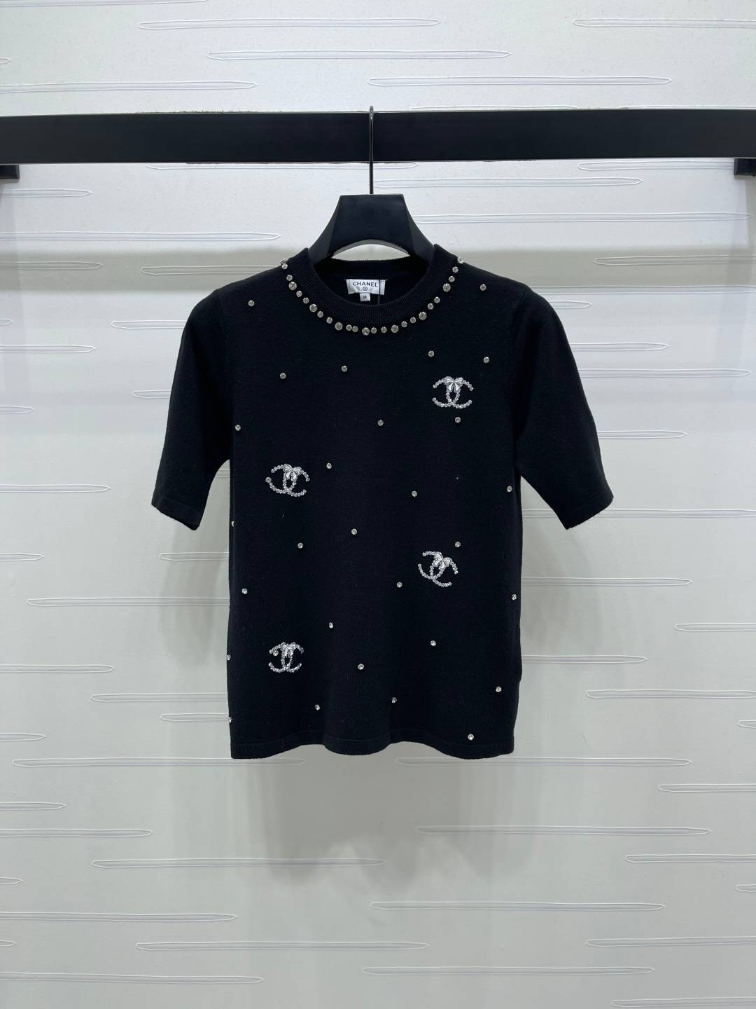 CHANEL シャネル 半袖ニット クルーネック レディース ブラック