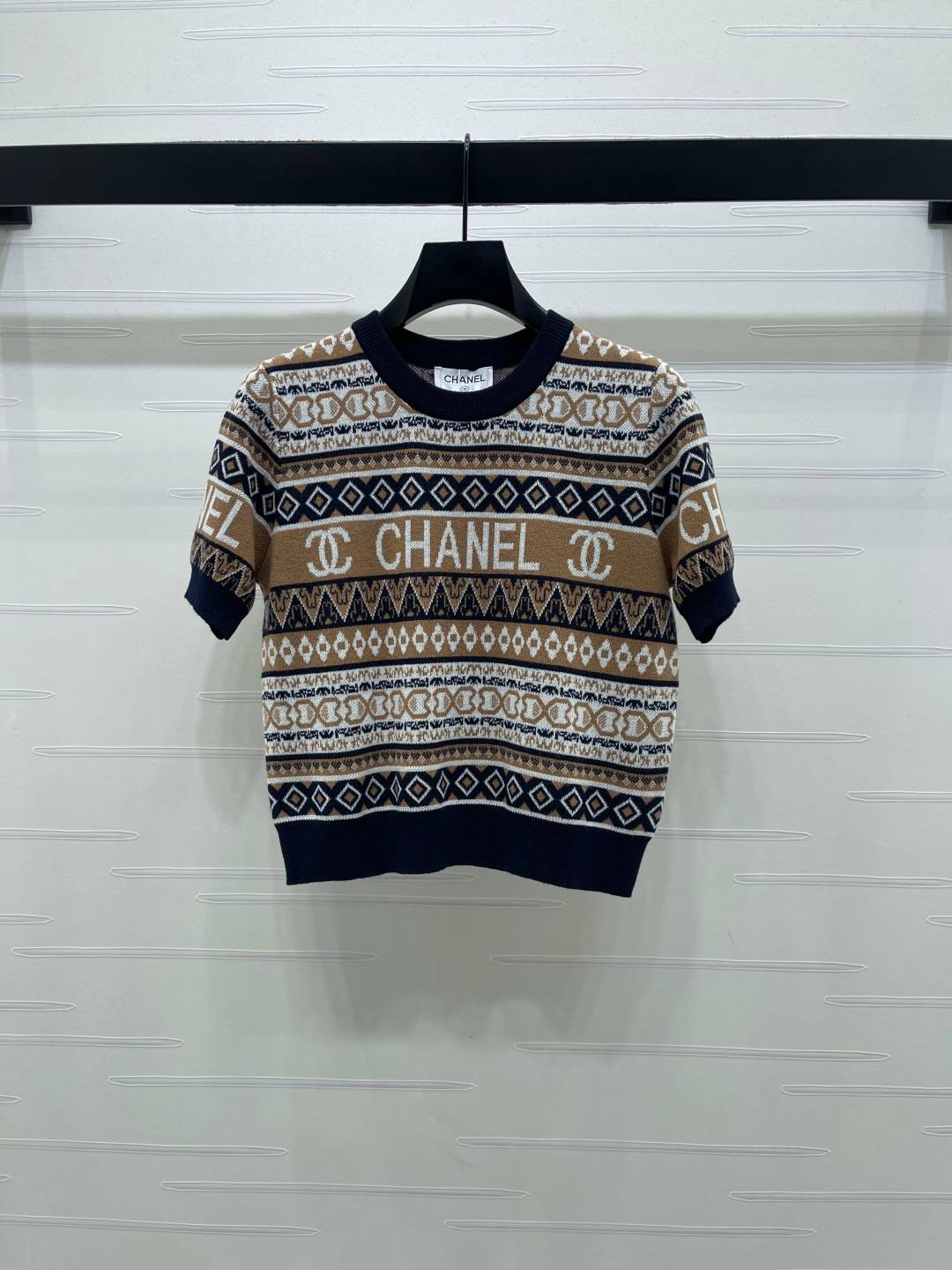 CHANEL シャネル ニット 半袖 クルーネック フェアアイル ベージュ