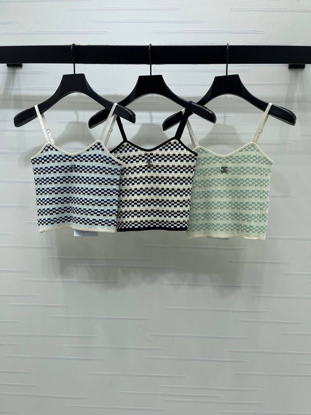 CHANEL シャネル ノースリーブトップス ショート丈 チェック柄 レイヤード 3色