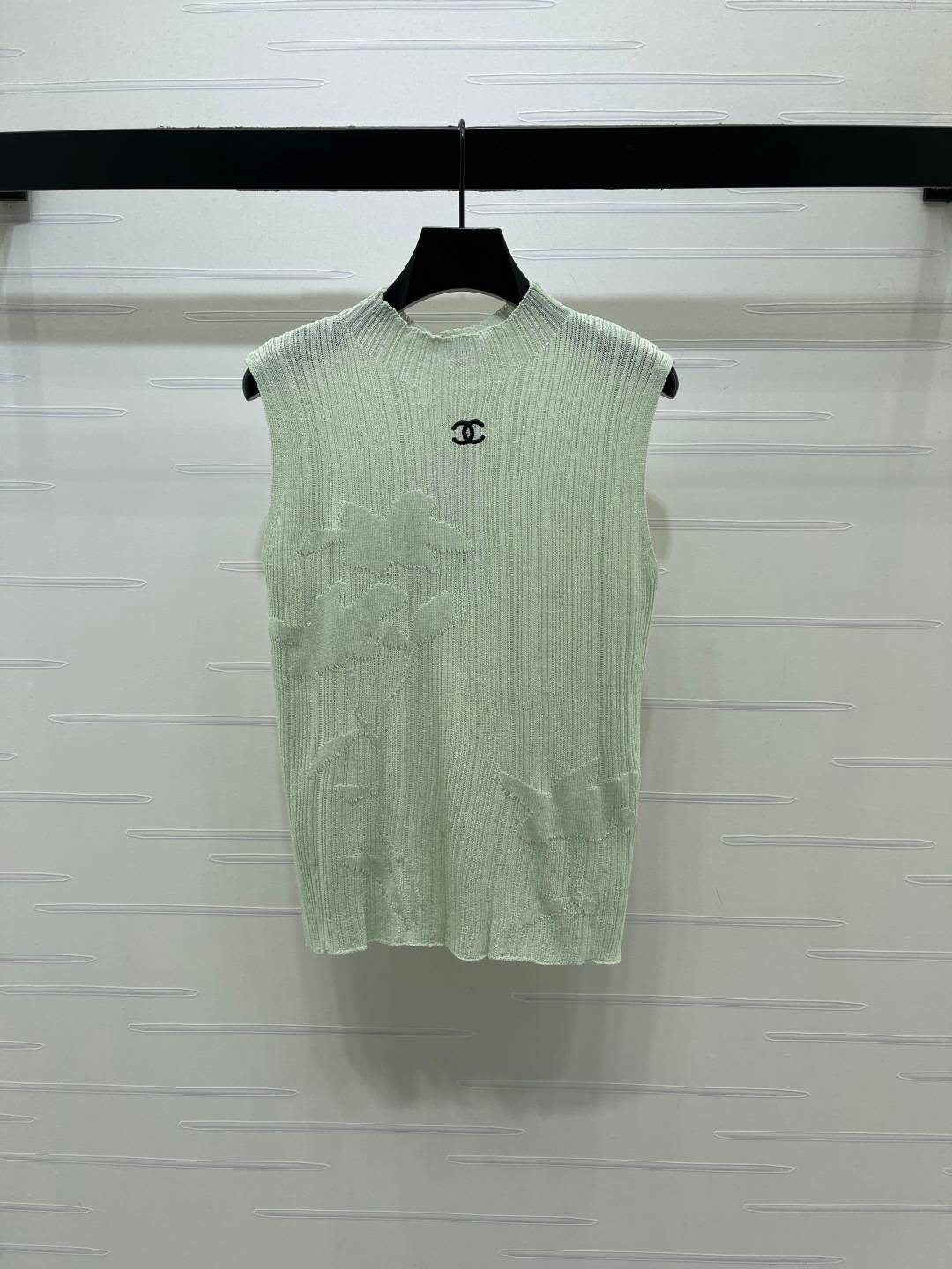 CHANEL シャネル ベスト ノースリーブ ロゴ 花柄 ライトグリーン