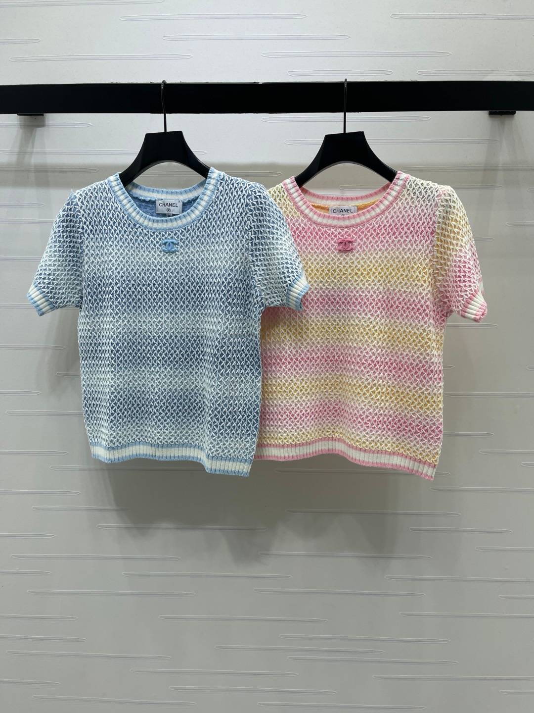 CHANEL シャネル ニット 半袖 クルーネック グラデーション ブルー