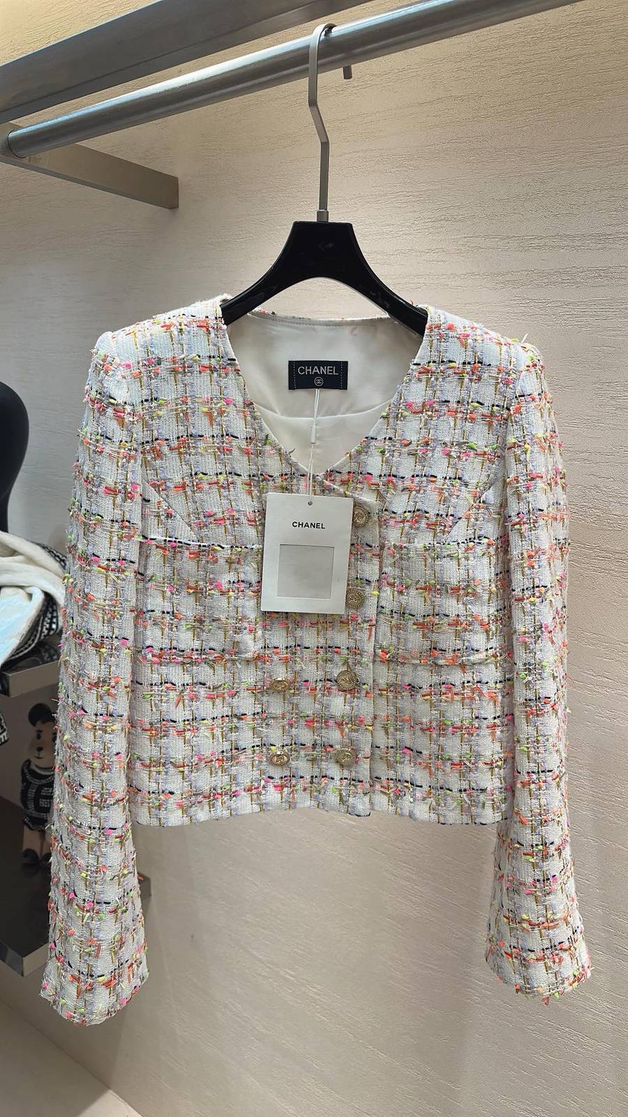 CHANEL シャネル ツイードジャケット ショート丈 レディース 通勤 ホワイト
