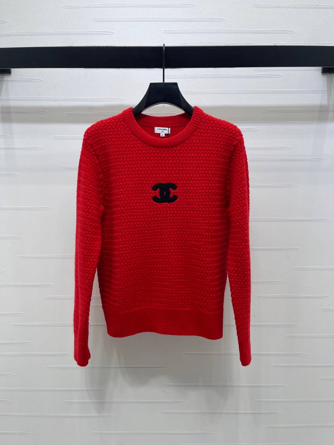 CHANEL シャネル ニットセーター クルーネック ロゴ 長袖 レッド