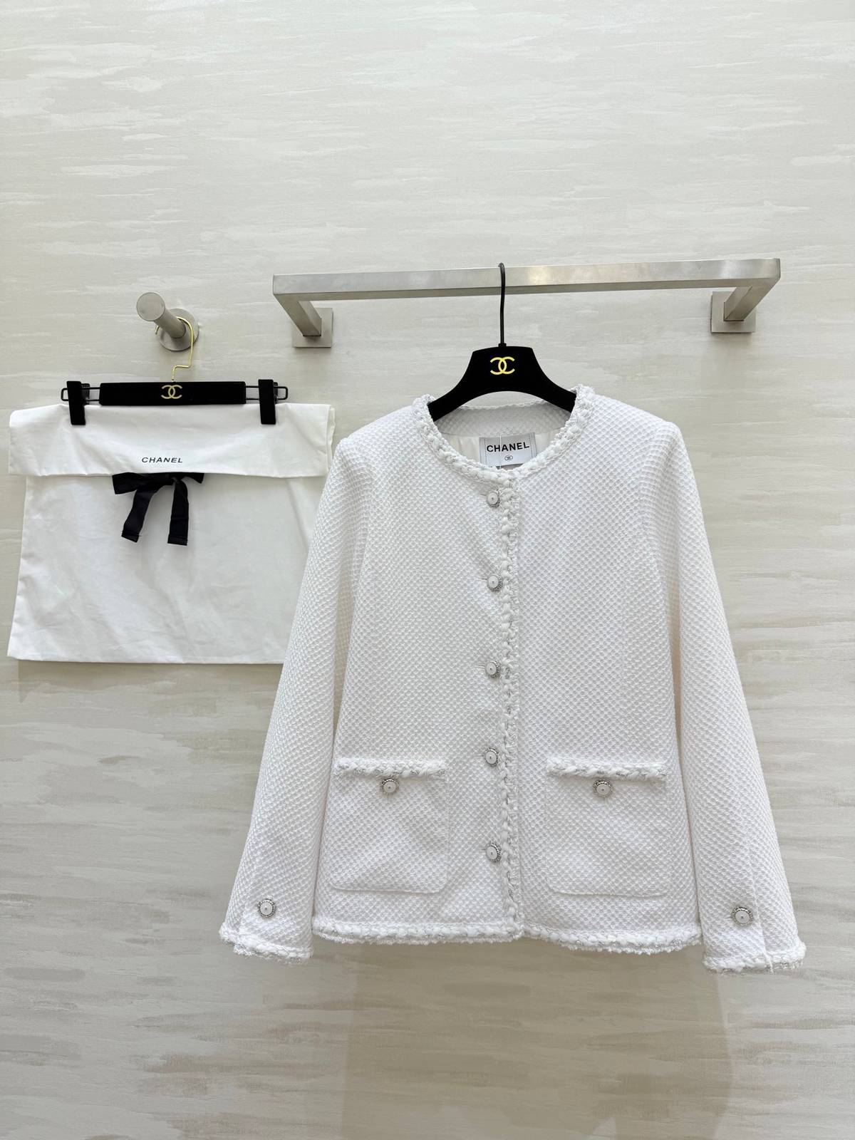 CHANEL シャネル ツイードジャケット レディース ショート丈 通勤 ホワイト