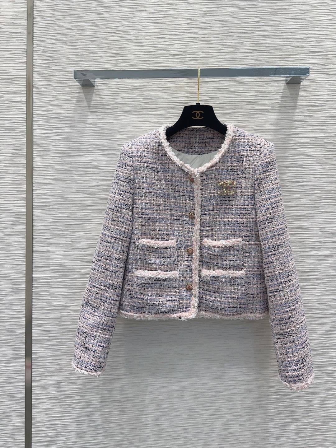 CHANEL シャネル ツイードジャケット ショート丈 レディース ピンクブルーミックス