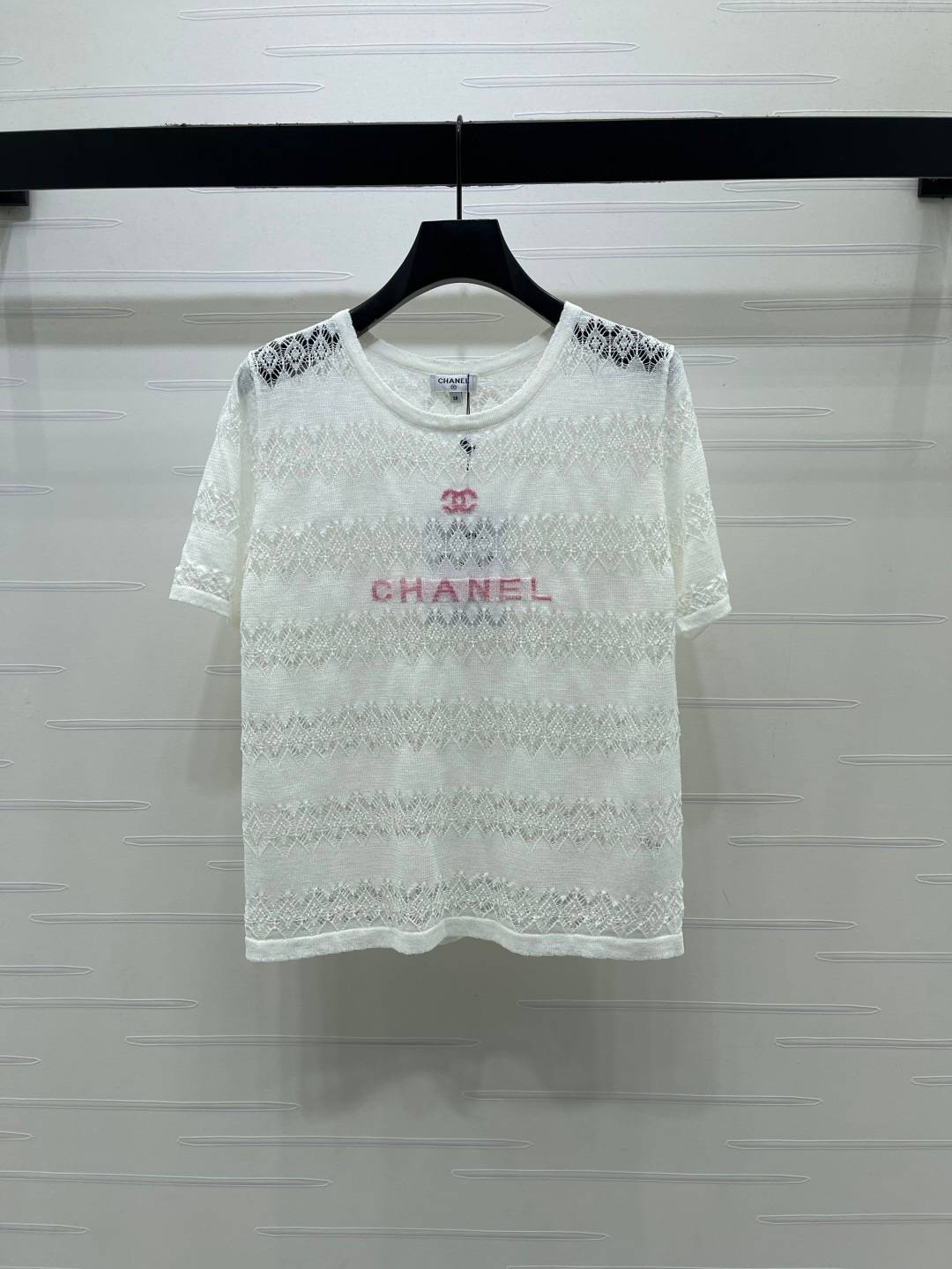 CHANEL シャネル 半袖ニット クルーネック レース編み ホワイト