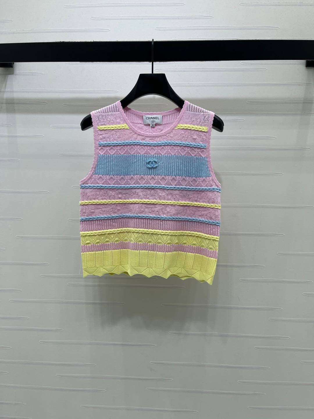 CHANEL シャネル ニットベスト クルーネック ロゴ レイヤード パステル
