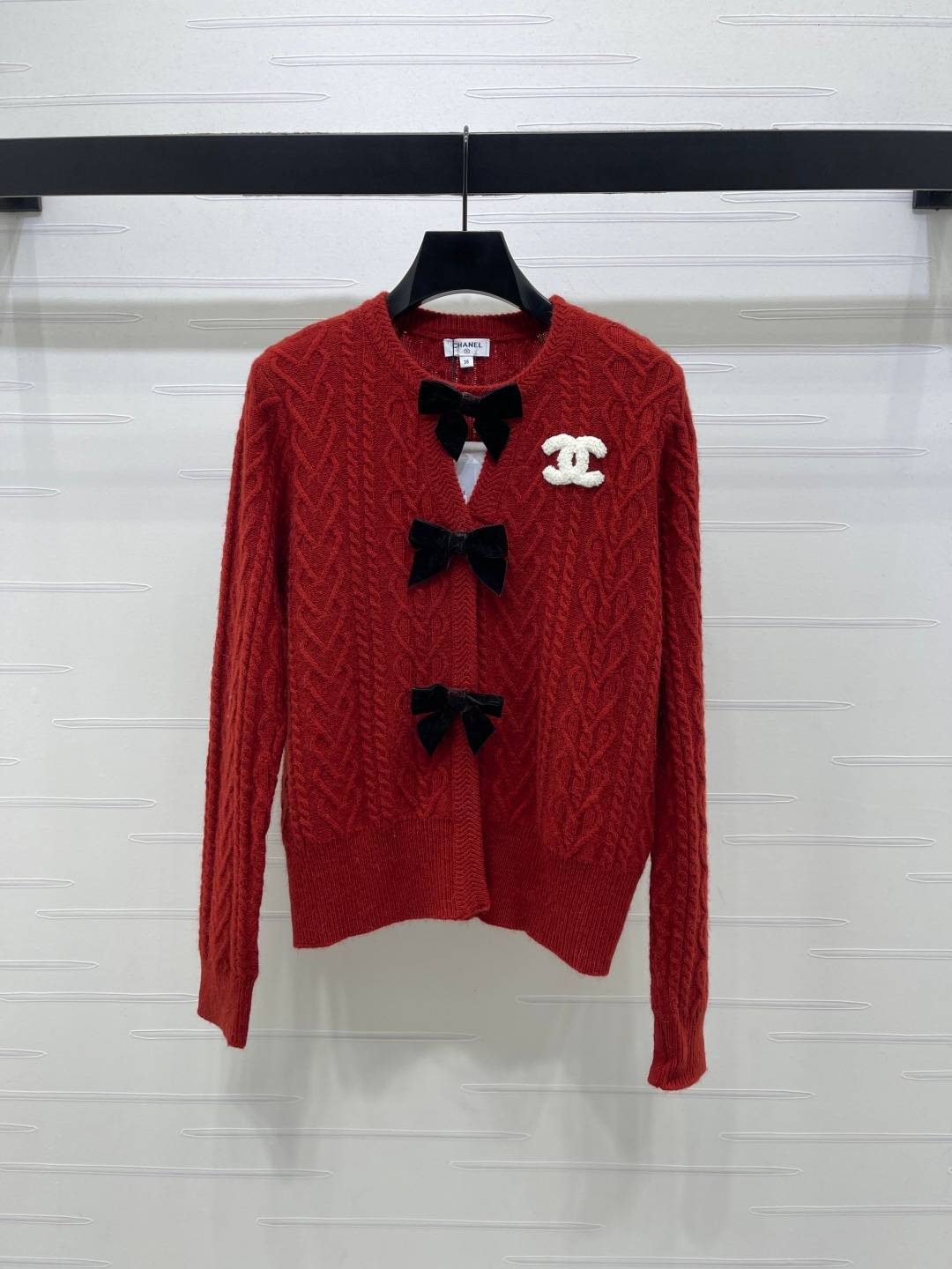 CHANEL シャネル ニットカーディガン ケーブル編み 長袖 レッド