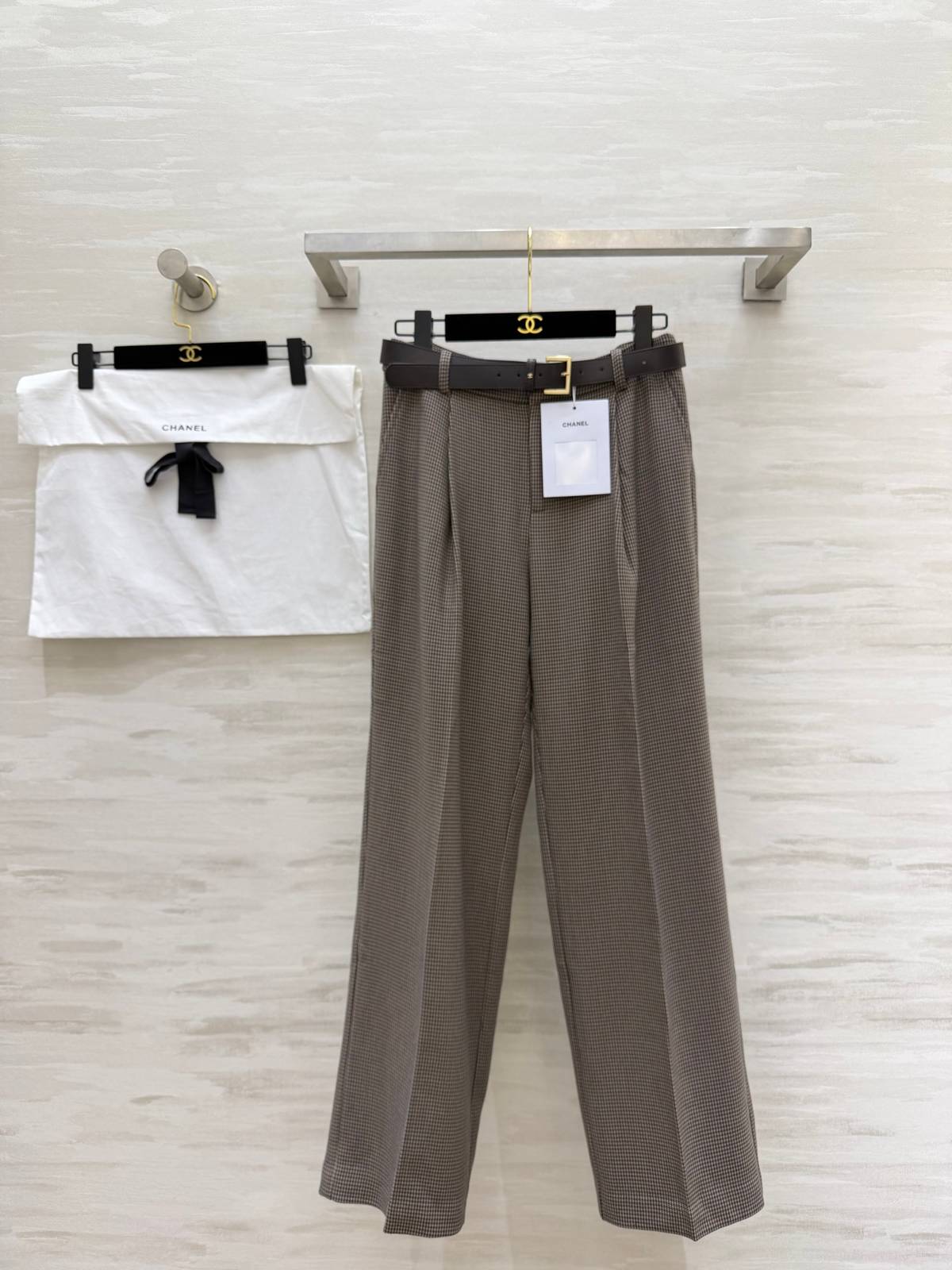 CHANEL シャネル ワイドパンツ ハイウエスト 千鳥格 グレー