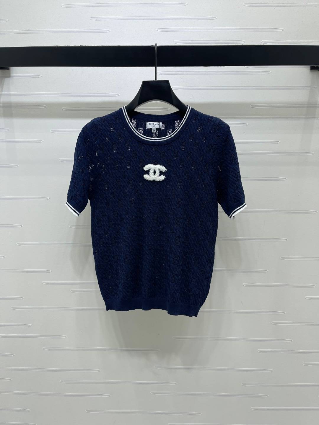 CHANEL シャネル ニット クルーネック 半袖 ネイビー