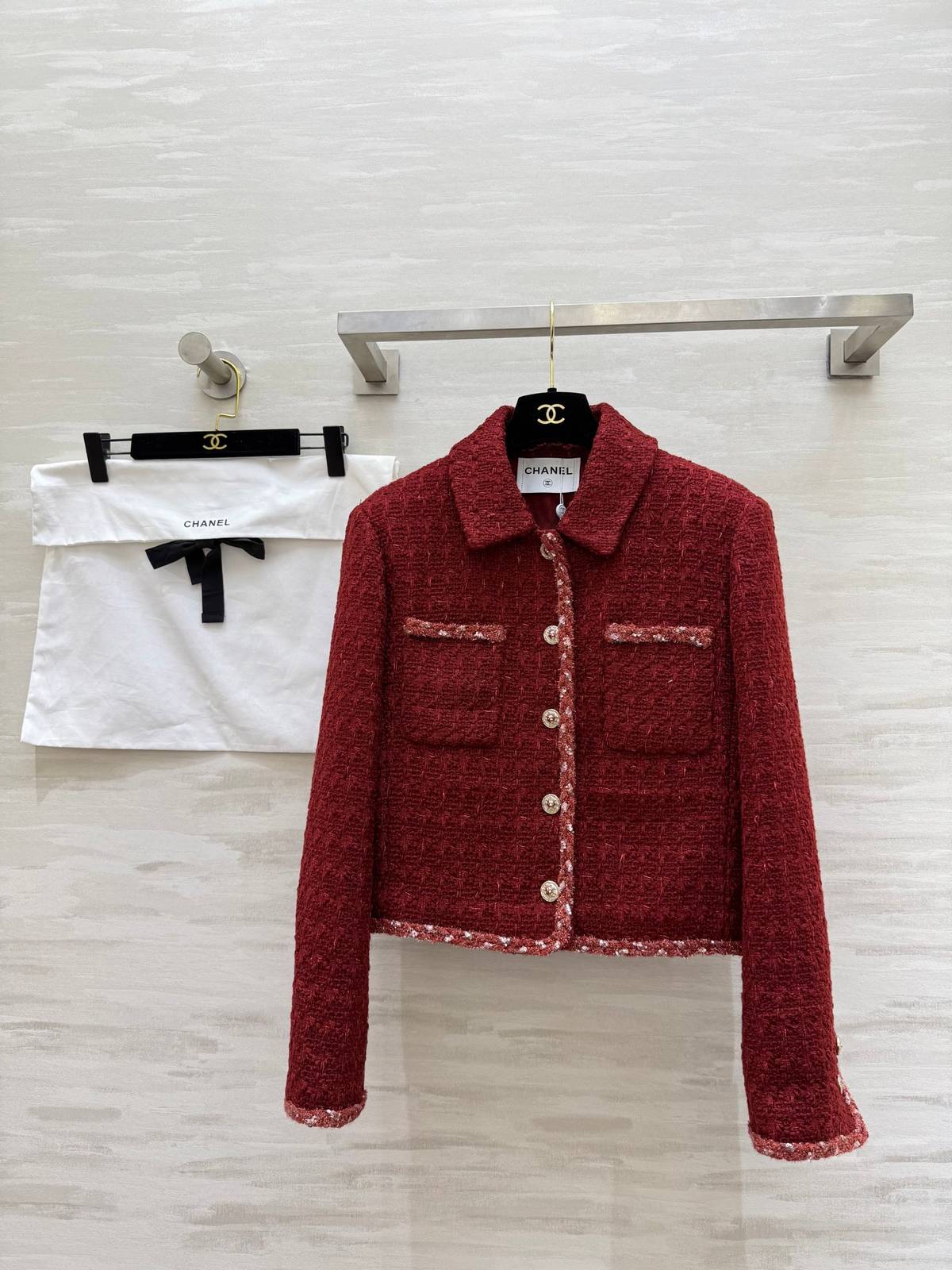 CHANEL シャネル ツイードジャケット ショート丈 レディース レッド