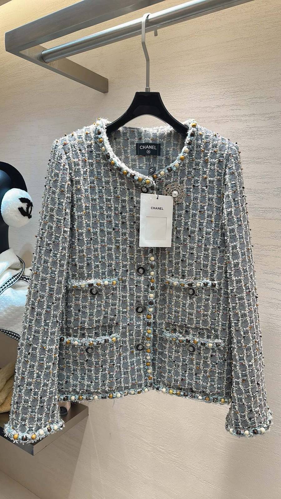 CHANEL シャネル ツイードジャケット ショート丈 レディース グレーブルー