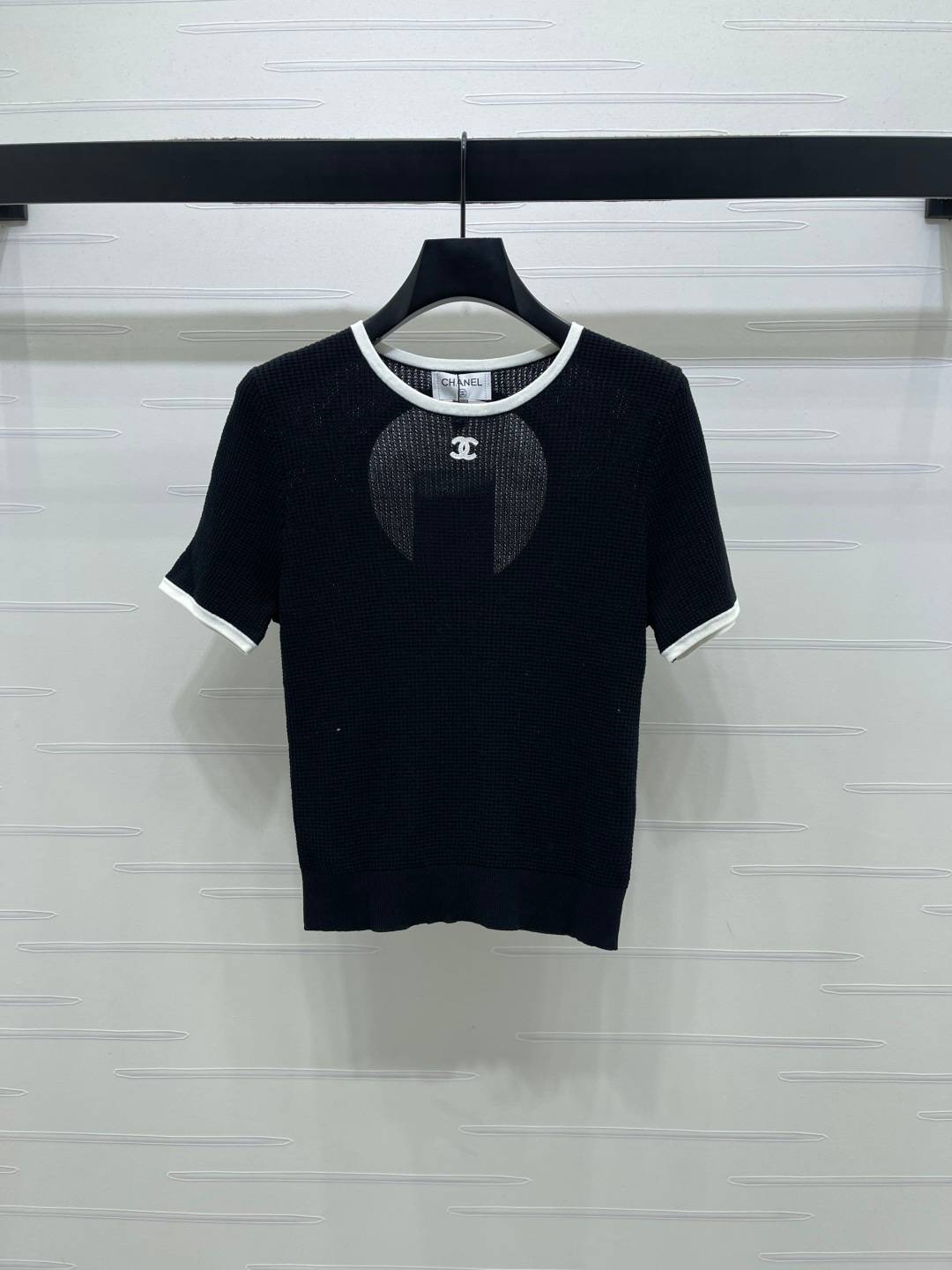 CHANEL シャネル 半袖ニット トップス クルーネック 露背 ブラック