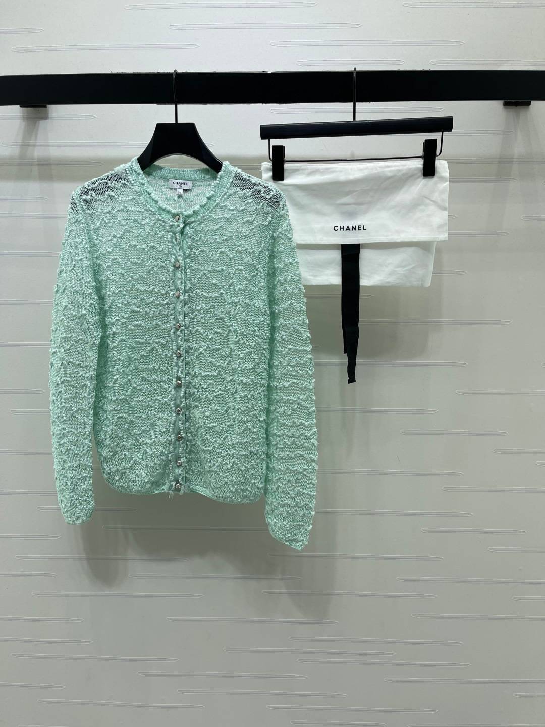 CHANEL シャネル ニットカーディガン 長袖 ボタン ミントグリーン