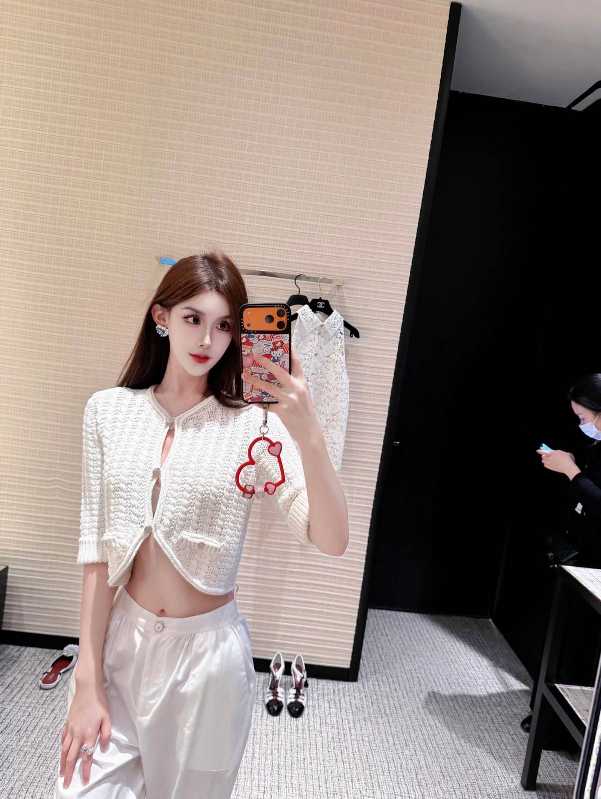 CHANEL シャネル ニットカーディガン ショート丈 ボタン ホワイト
