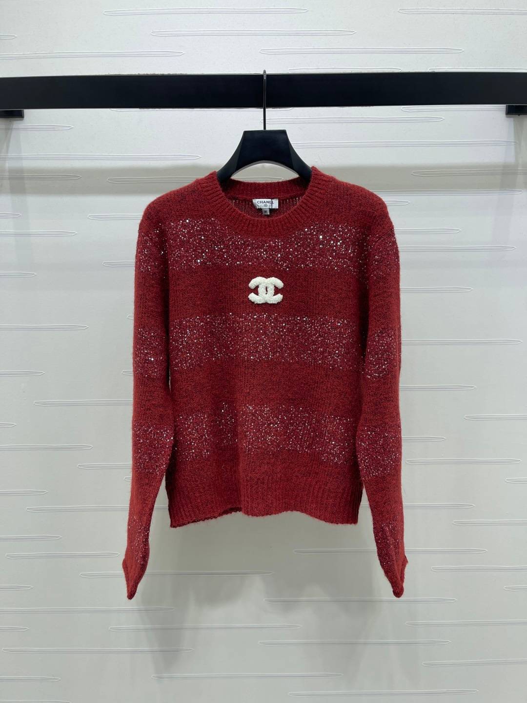 CHANEL シャネル ニットセーター クルーネック 長袖 ロゴ レッド