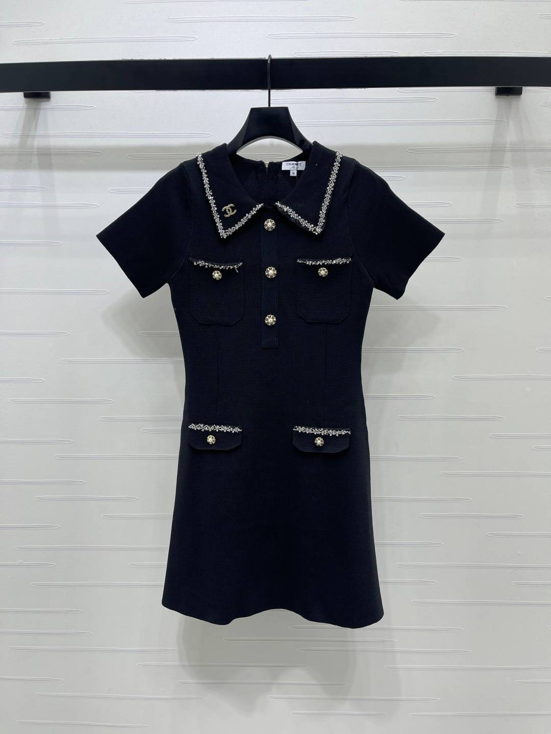 CHANEL シャネル ニットワンピース 半袖 ボタン ショート丈 ブラック