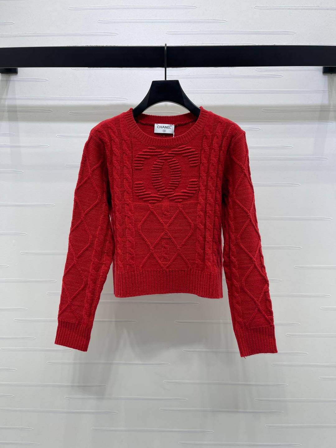 CHANEL シャネル ニットセーター クルーネック ロゴ 長袖 レッド