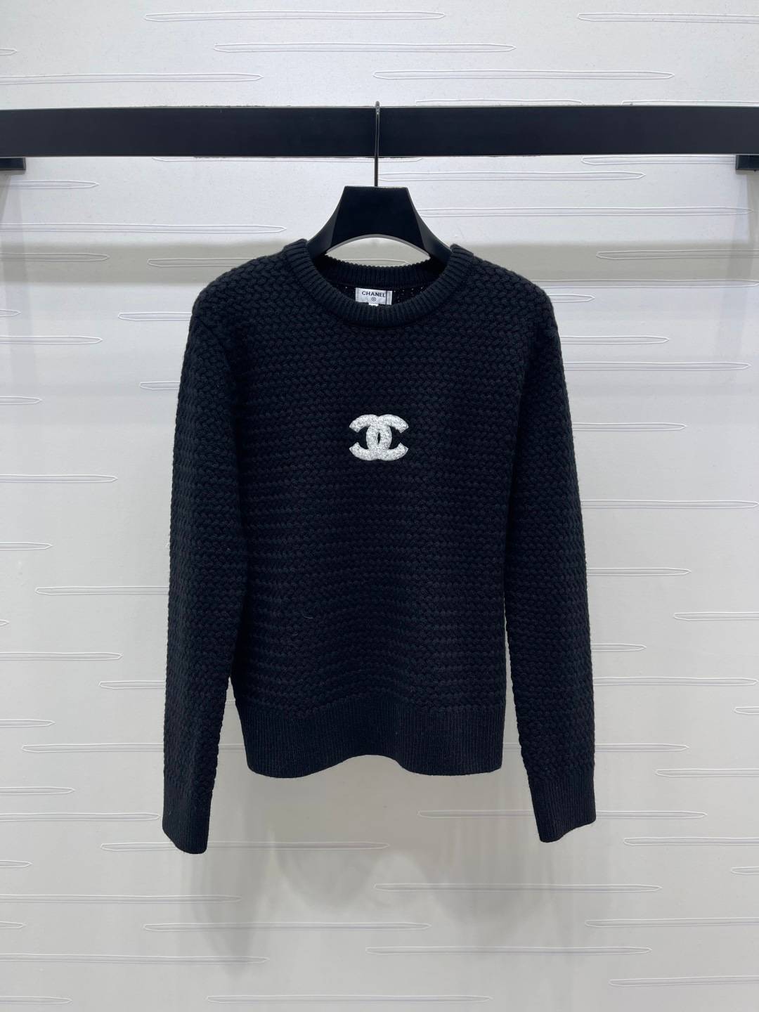 CHANEL シャネル ニットセーター クルーネック ロゴ 長袖 ブラック