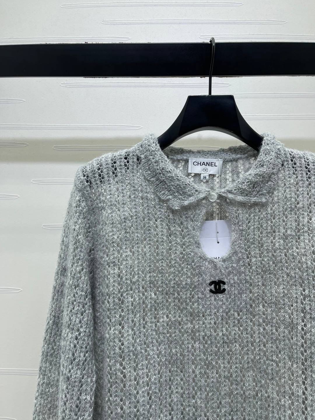 CHANEL シャネル ニットトップス 長袖 ロゴ グレー