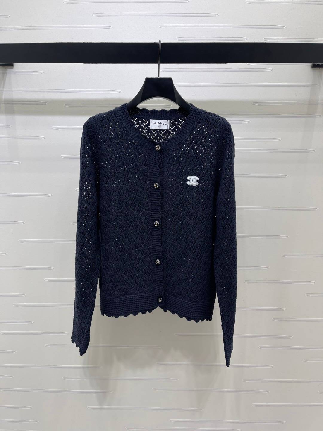 CHANEL シャネル ニットカーディガン 長袖 ボタン ネイビー