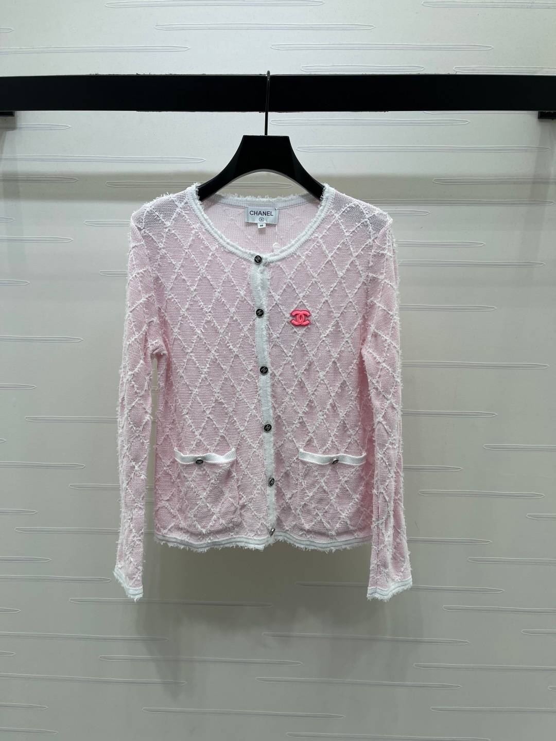 CHANEL シャネル ニットカーディガン 長袖 クルーネック ピンク