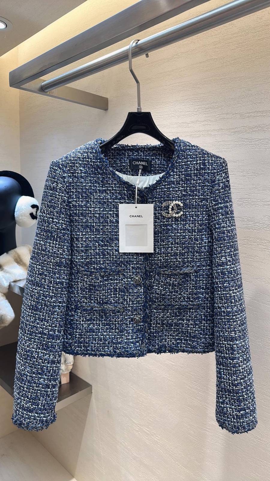 CHANEL シャネル ツイードジャケット ショート丈 レディース 通勤 ブルー