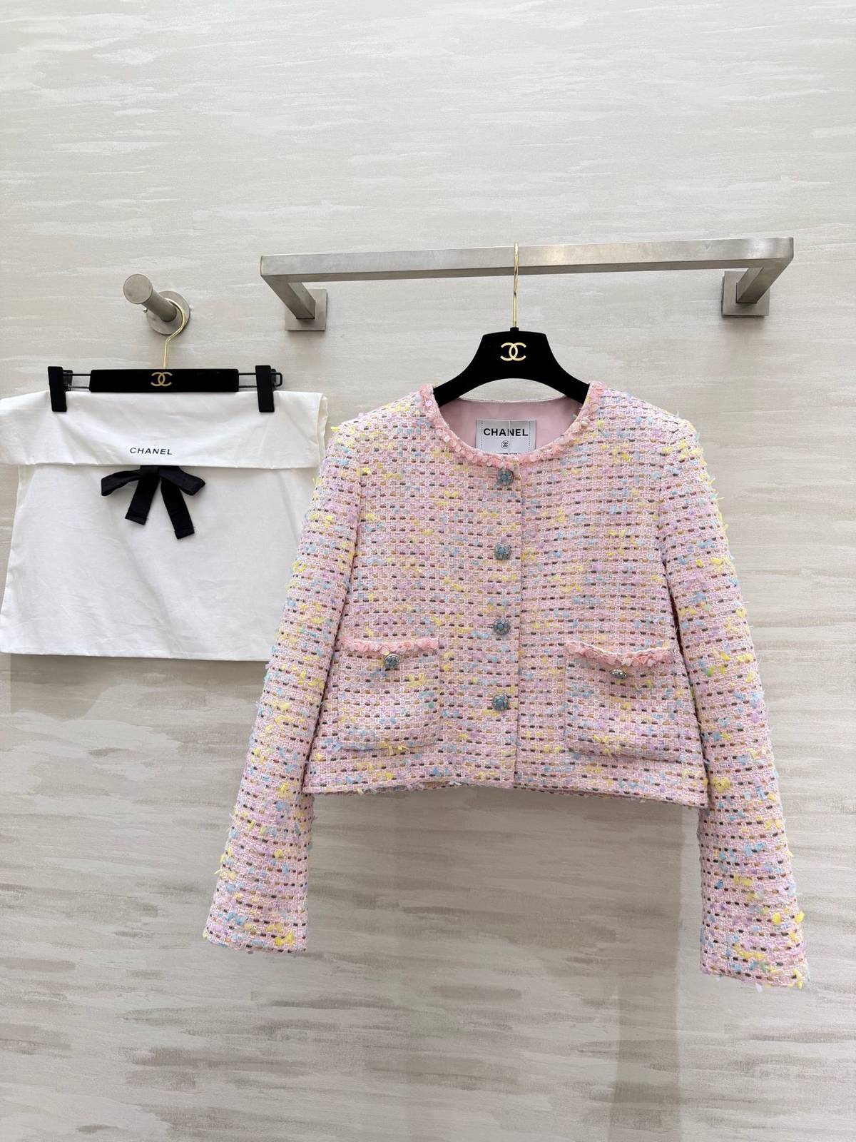 CHANEL シャネル ツイードジャケット レディース ショート丈 ピンク