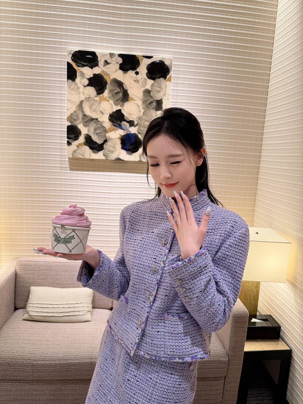 CHANEL シャネル ツイードジャケット ショート丈 レディース パープル