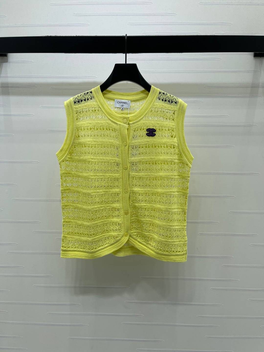 CHANEL シャネル ベスト クルーネック ロゴ レイヤード イエロー
