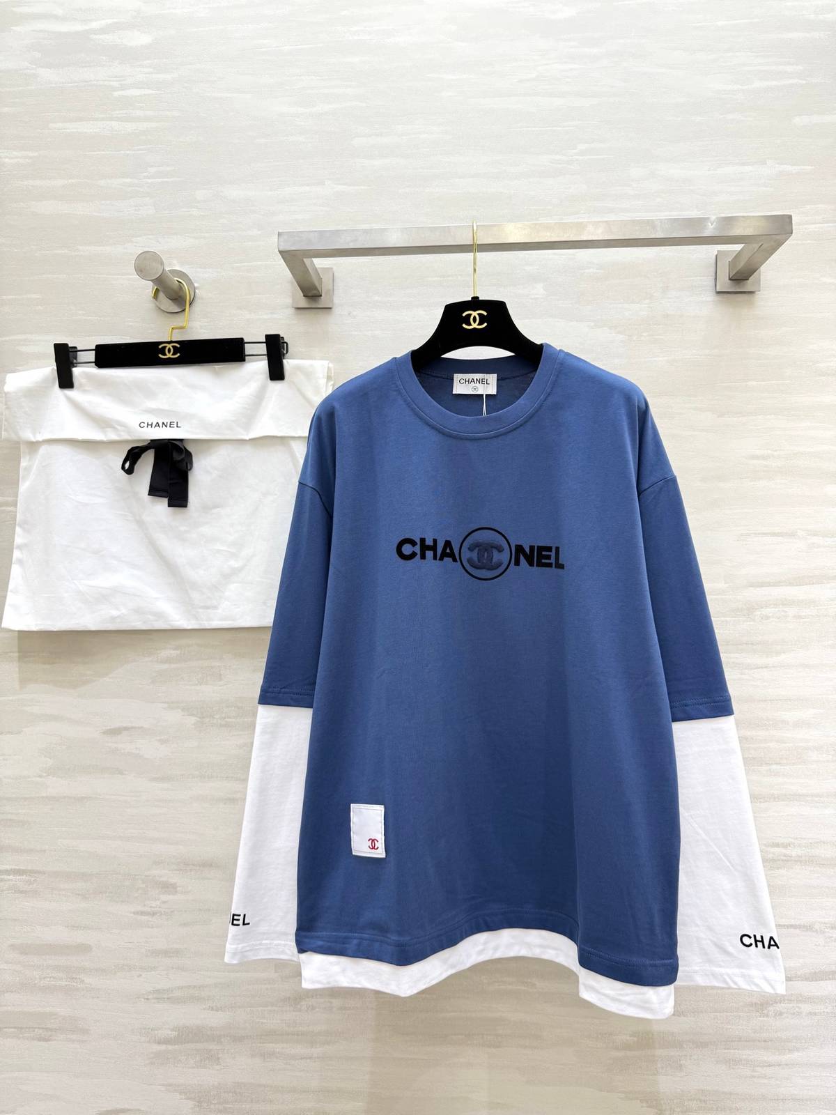 CHANEL シャネル 重ね着風 長袖 プルオーバー ブルー