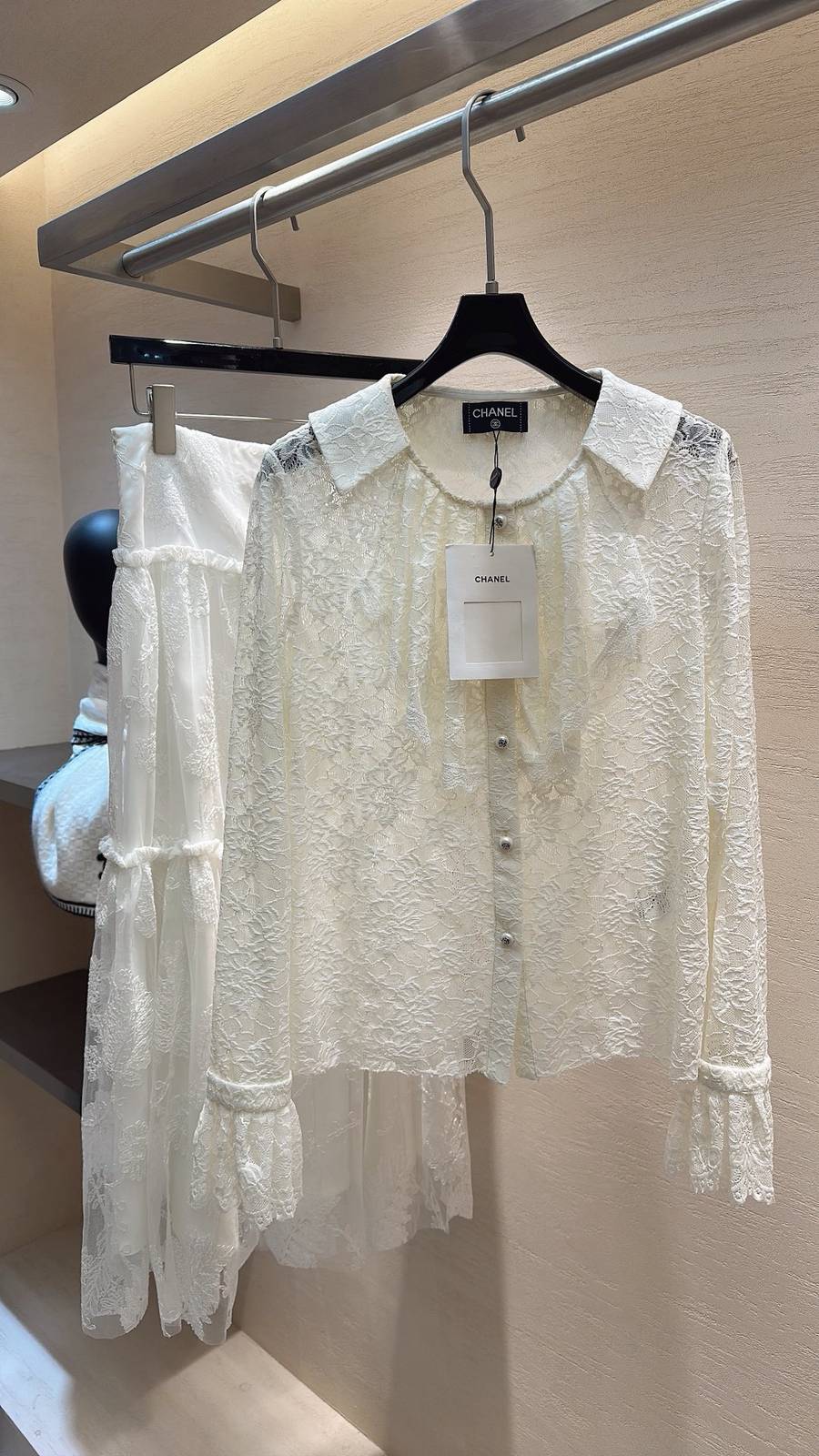 CHANEL シャネル ブラウス 長袖 レース ミルクホワイト