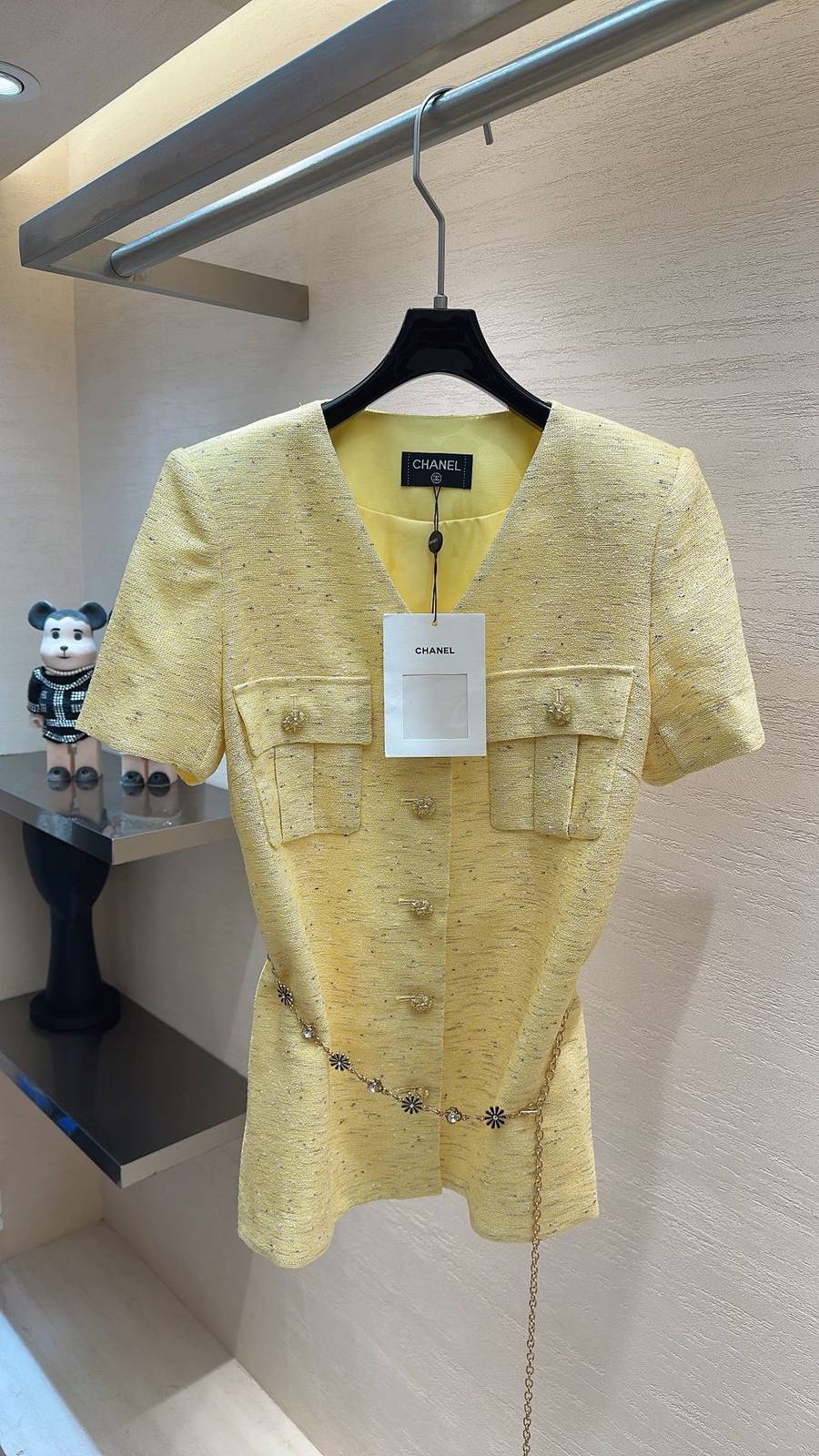 CHANEL シャネル Vネック半袖 ブラウス レディース 黄色