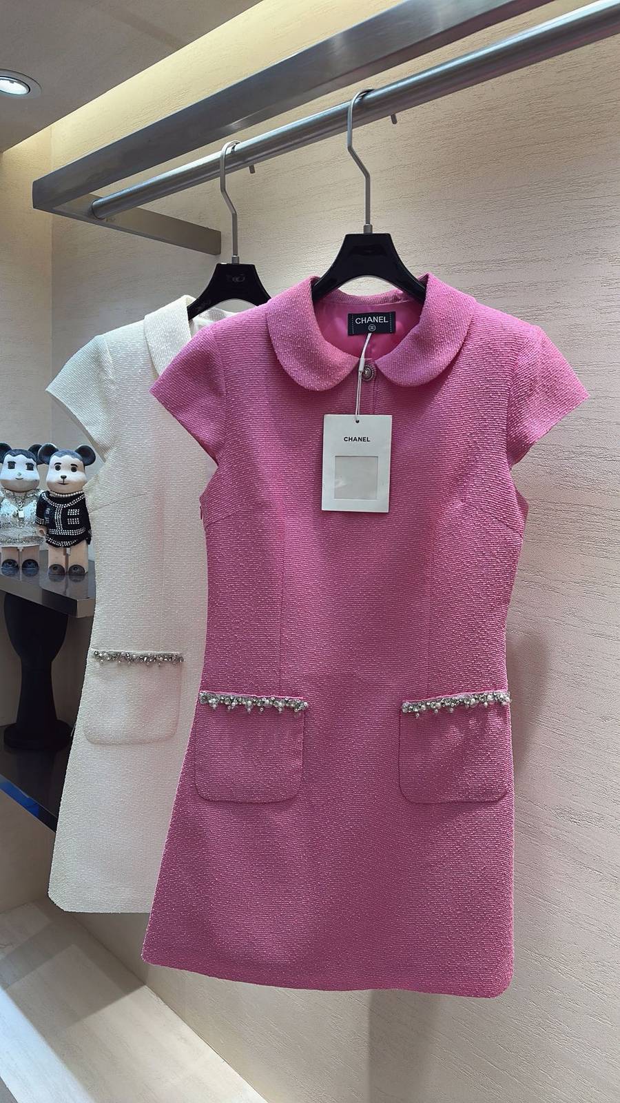 CHANEL シャネル ドレス ワンピース レディース ワイドカラー 半袖 ピンク