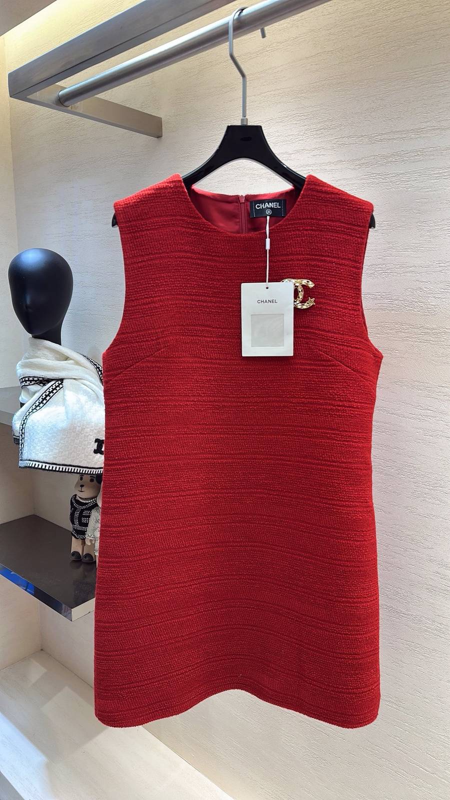 CHANEL シャネル 粗ニット ノースリーブ レディース レッド