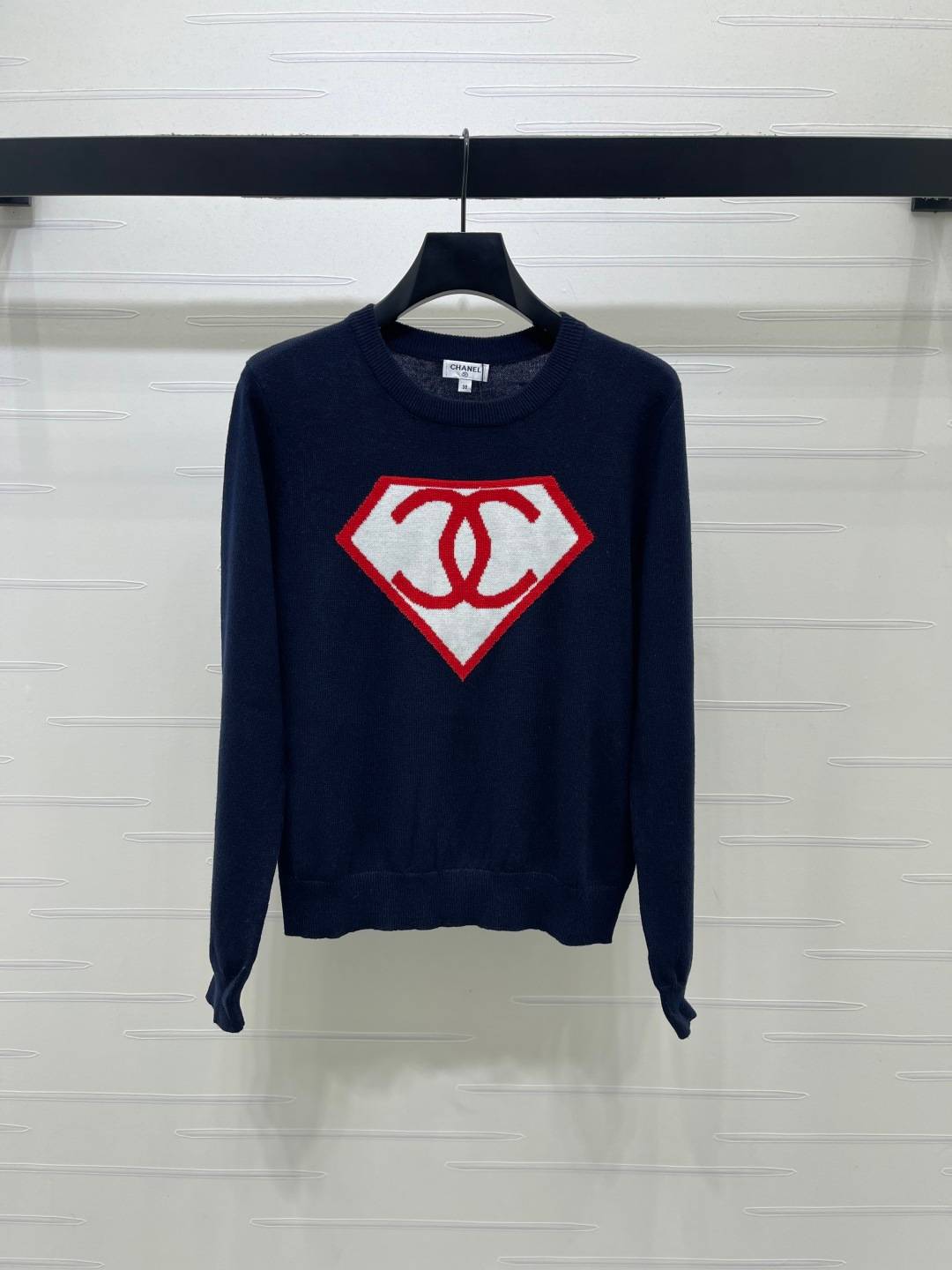 CHANEL シャネル ニットセーター クルーネック 長袖 ロゴ ブルー