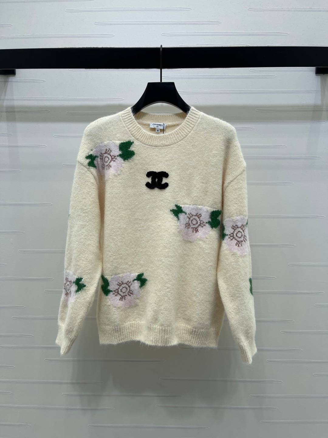 CHANEL シャネル ニットセーター クルーネック ロゴ レディース オフホワイト