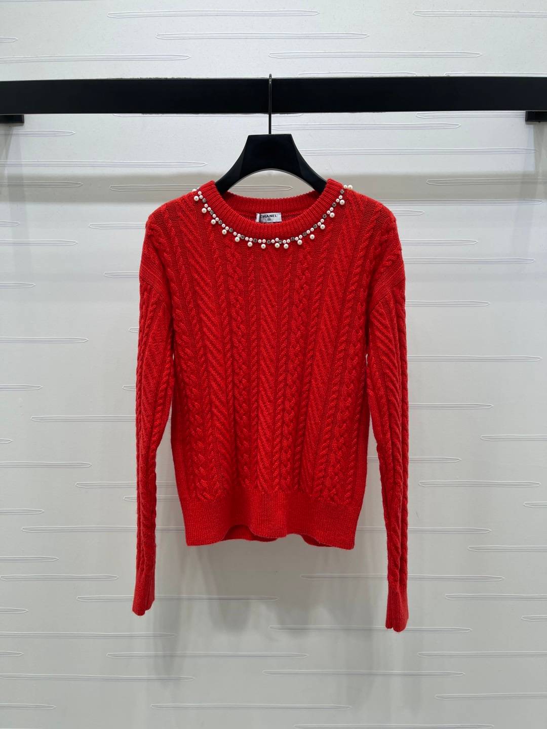 CHANEL シャネル ニットセーター クルーネック リブニット レッド