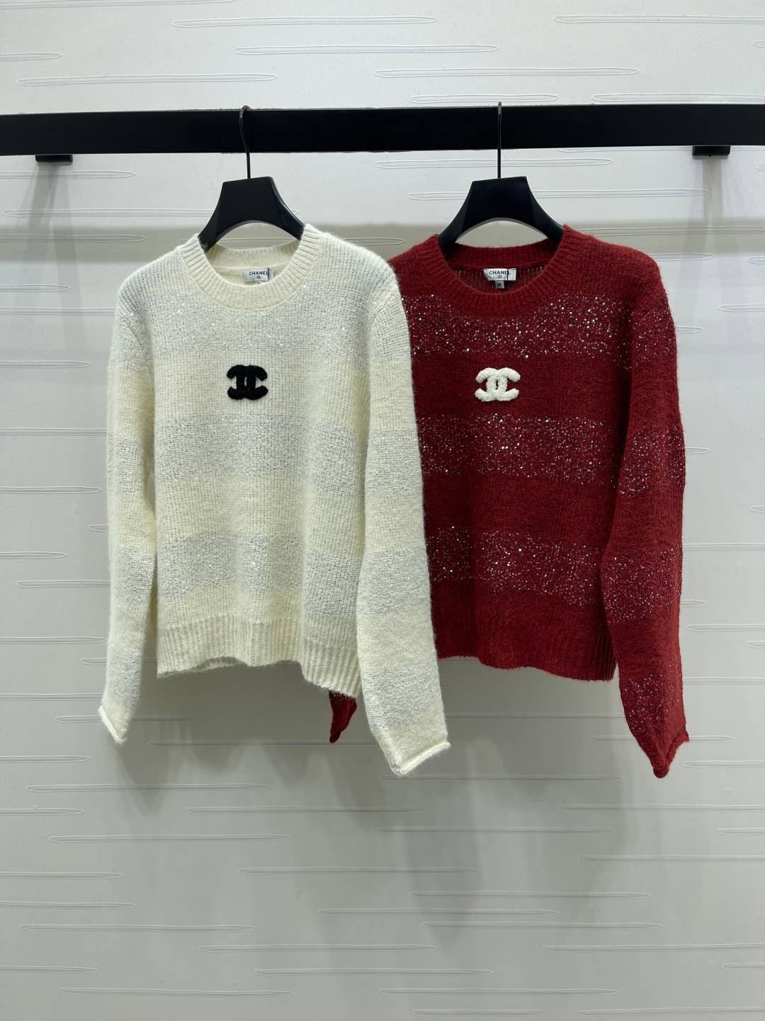 CHANEL シャネル ニットセーター ロゴ クルーネック ブラック ベージュ