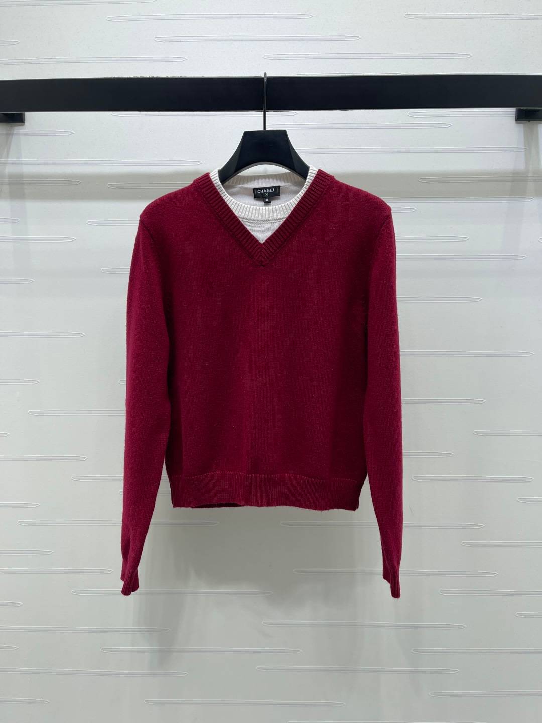 CHANEL シャネル ニットセーター Vネック 長袖 レッド