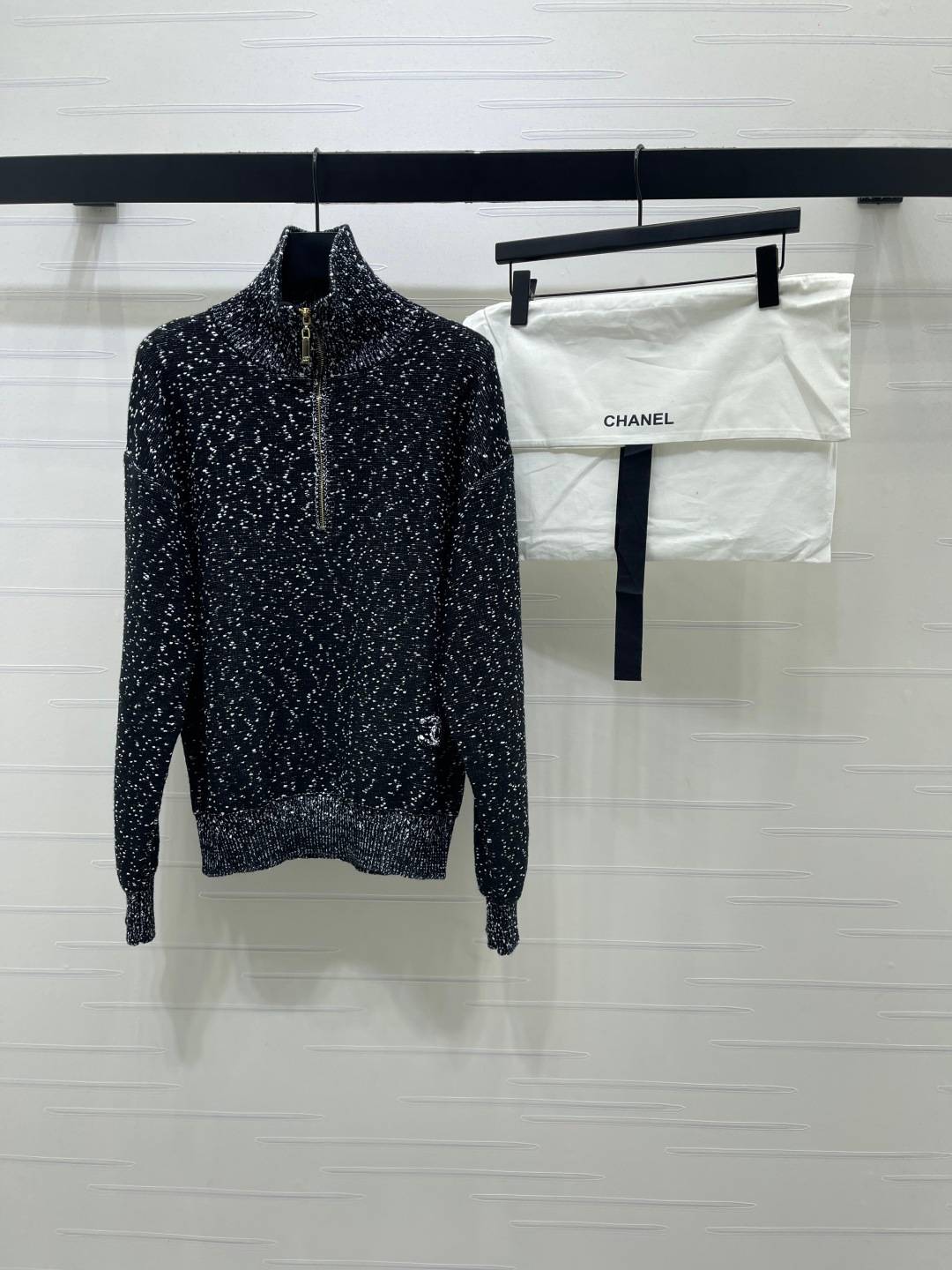 CHANEL シャネル ニットセーター ハーフジップ 長袖 ロゴ ブラック